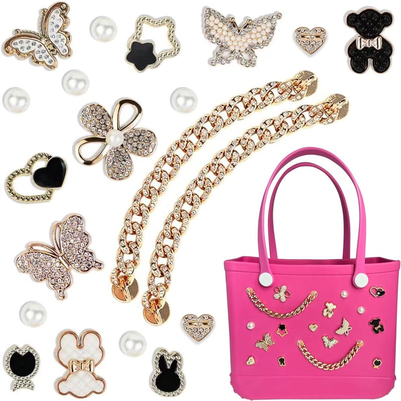 Everfunny Charms for Bogg Bag,Pearls,Butterfly Flowers and Chain for Bogg Bag Accessories Charms(20 pcs) - Image 1
